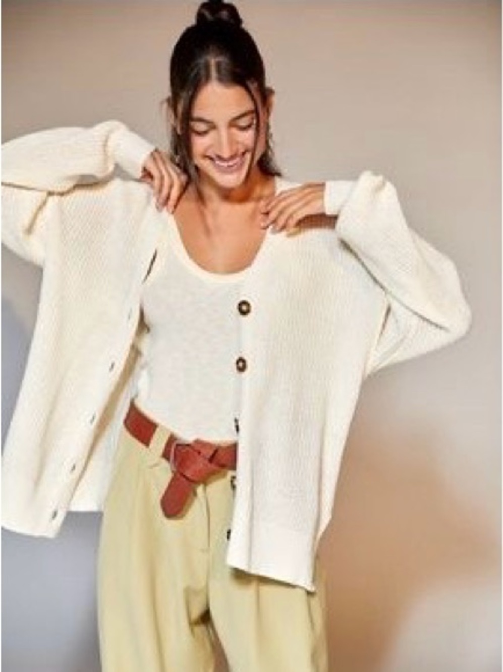 BDG Cream V-Neck Button Cardigan